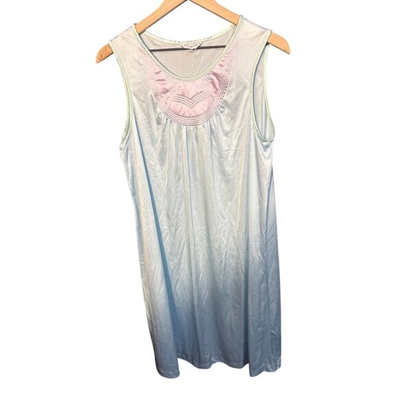 Vanity Fair Womens Medium Nightgown Blue & Pink Sleeveless Made In USA - Picture 1 of 4